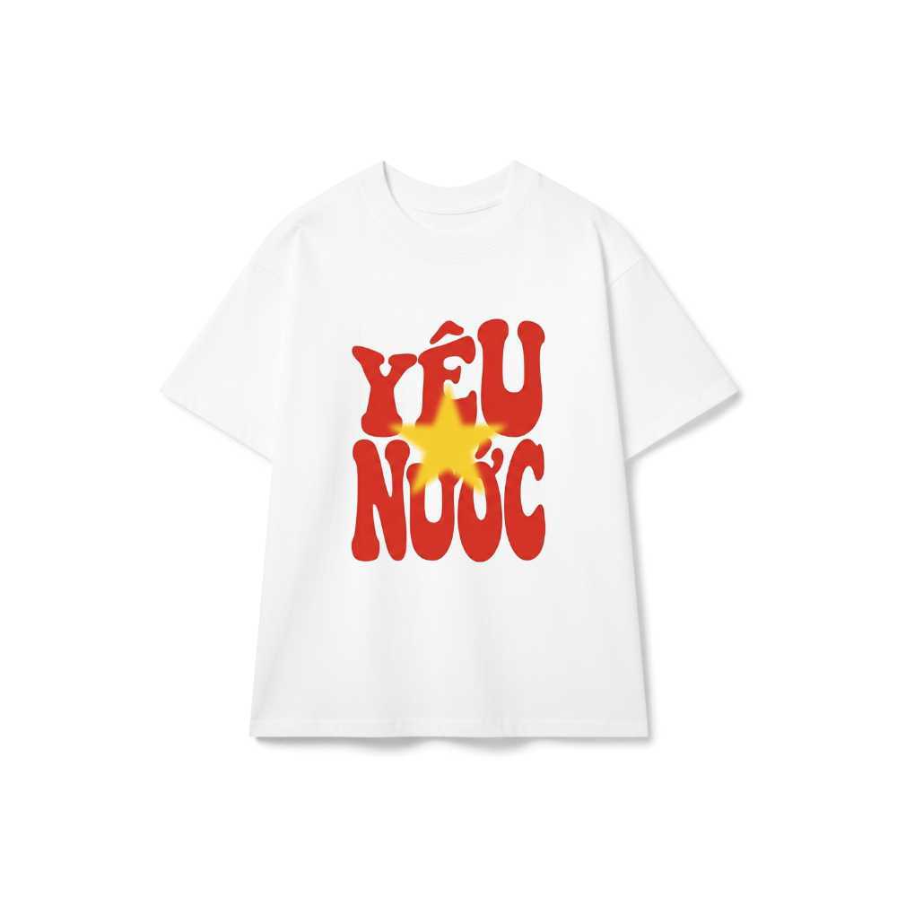 Áo thun in hình yêu nước VNXK HAMCHOI Trắng form rộng tay lỡ Vietnam Flag Retro Tee - 210726-18-30-X
