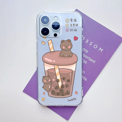 Suntaiho Gấu Dễ Thương Boba In Hình Trong Suốt TPU Chống Sốc Cho iPhone 17 16 15 14 13 12 11 X XS XR Pro Max Plus