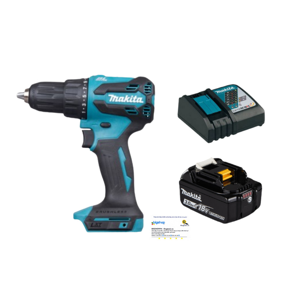 Combo máy khoan búa vặn vít dùng pin 18V MAKITA DHP490 (1 pin 3.0Ah và 1 sạc)