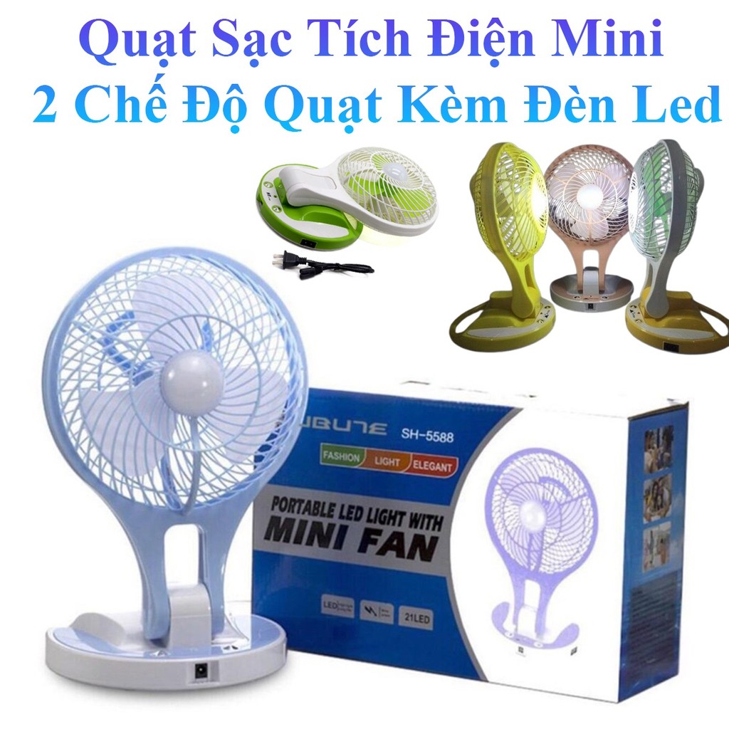 Quạt Sạc Tích Điện Mini Ky-5580 Kèm Đèn Led 2 Chế Độ Gió 2 Chế Độ Sáng