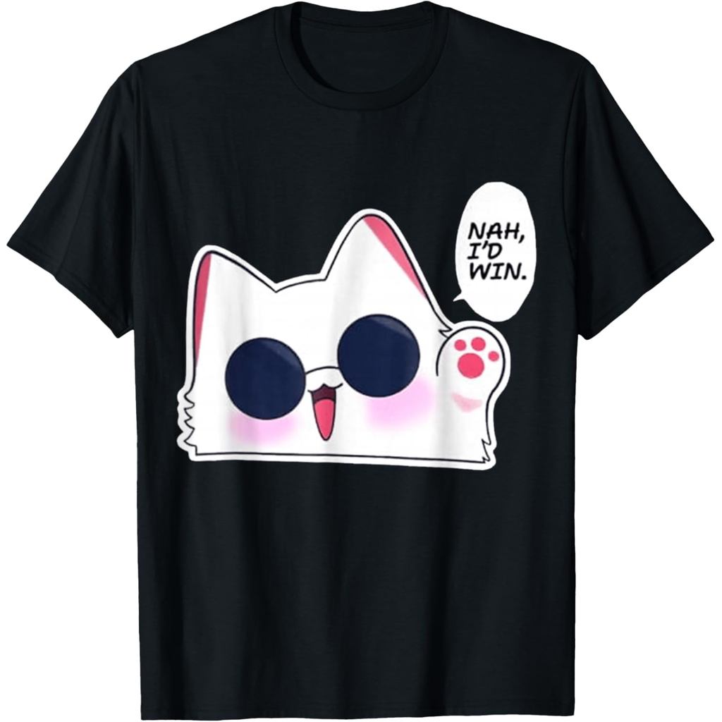 Áo thun cotton nam Nah I 'd Win Gojo Cat Nhật Bản MEME FUNNY Áo thun cotton tay ngắn chất lượng cao
