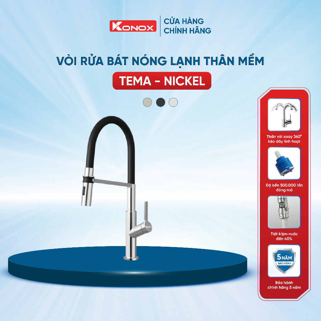 Vòi Rửa Bát Thân Mềm Konox Tema Chrome/Nickel - 2 Đường Nước Nóng Lạnh - HP
