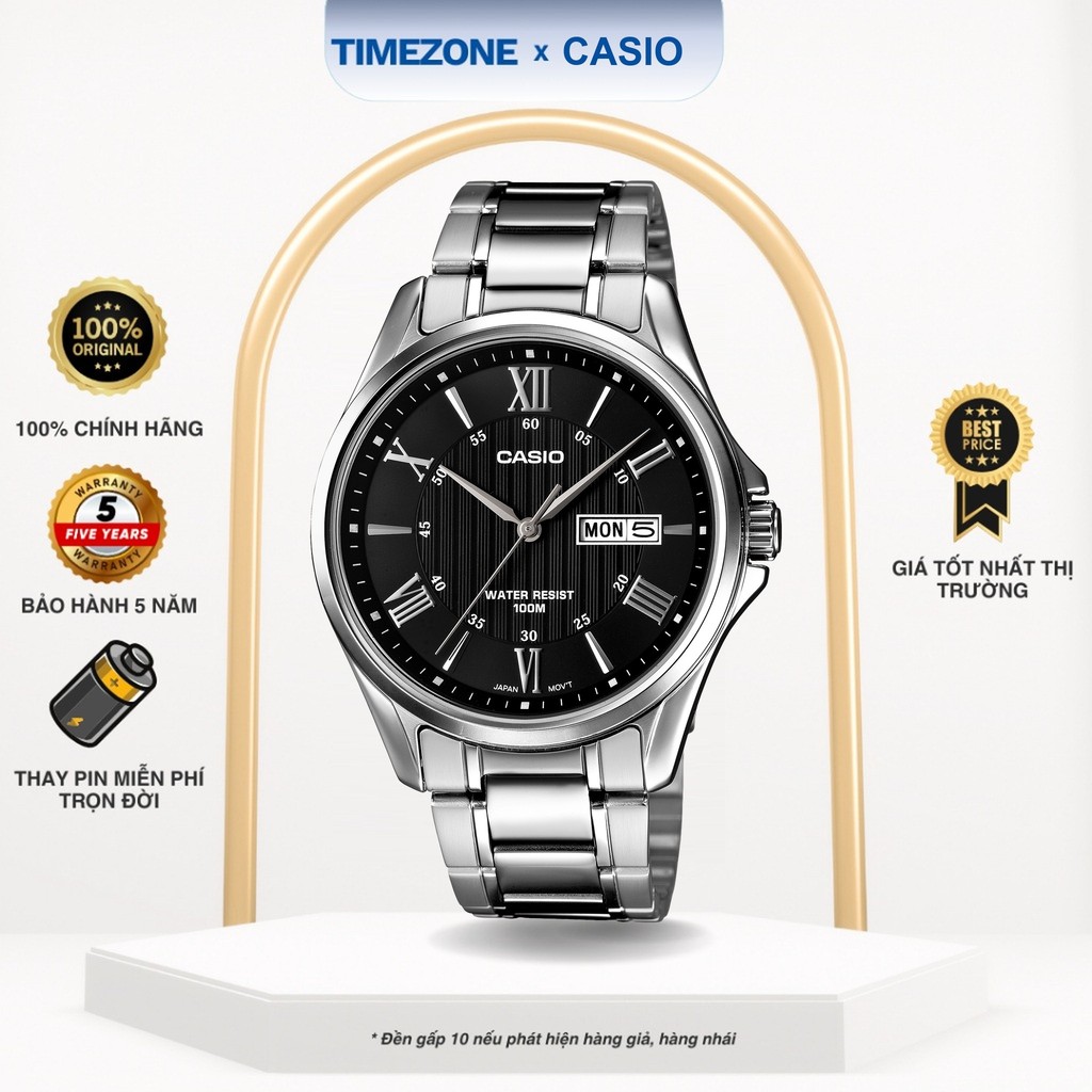 Đồng hồ Casio Chính Hãng MTP-1384D-1AV Dây Kim Loại - TIMEZONEVN