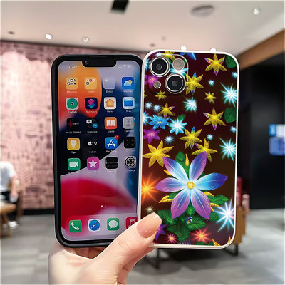 Suntaiho Neon Floral Sparkle Full Bleed In Hình TPU Chống Sốc Cho iPhone 17 16 15 14 13 12 11 X XS XR Pro Max Plus