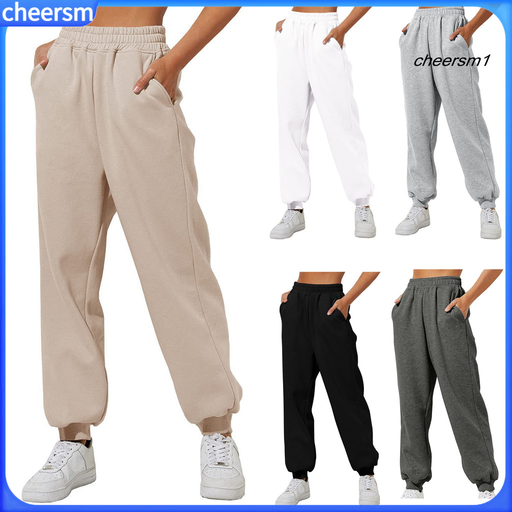 Cheersm Quần Nữ Co Giãn Cao Cấp Thắt Lưng Đến Mắt Cá Chân Màu Trơn Thường Mềm Mại Ấm Túi Rời Mùa Xuâ
