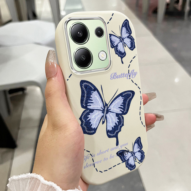 Ốp Lưng Cho Xiaomi Redmi Note 13 5G POCO X6 Neo Blue Butterfly Điện Thoại Chống Sốc Tròn Và Mỡ