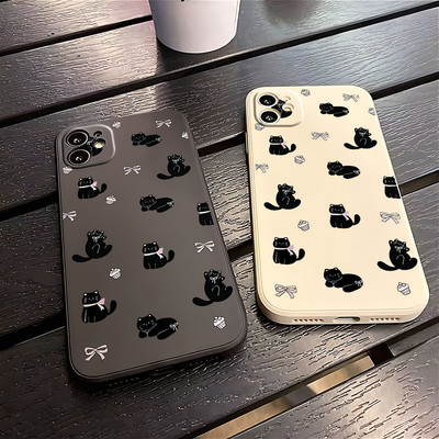 Suntaiho Mèo Đen Dễ Thương Sạch Trắng In Hình Chống Sốc TPU Dành Cho iPhone 17 16 15 14 13 12 11 X XS XR Pro Max Plus