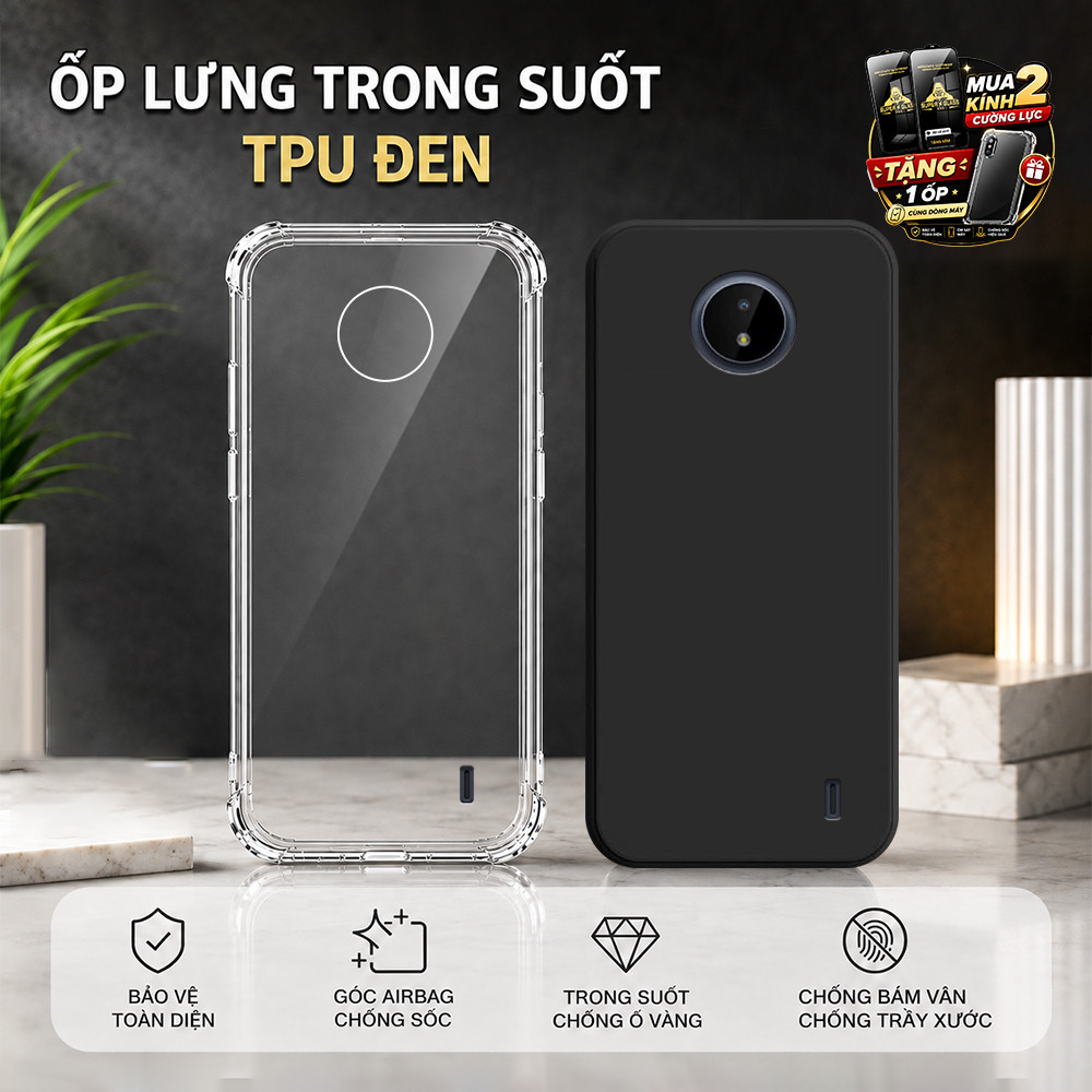 Ốp lưng Nokia 3.4 / G10 / C20 / C30 / C21 Plus dẻo trong chống sốc & tpu đen basic bảo vệ điện thoại