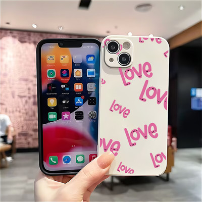 Suntaiho Cute Love Typography Matte Black In hình TPU chống sốc cho iPhone 17-11 X XS XR Pro Max Plus