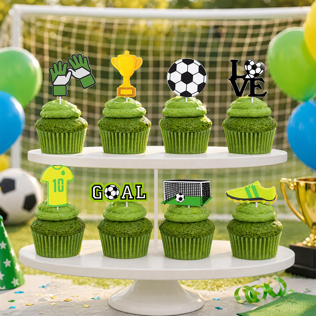 Frh- 8 Chiếc Bánh Bóng Đá Topper Trang Trí, Bóng Đá Bóng Mục Tiêu Giày Cupcake Topper Cho Chủ Đề Thể