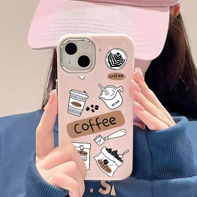Suntaiho Coffee Doodle Matte Black In Hình TPU Chống Sốc Cho iPhone 17 16 15 14 13 12 11 X XS XR Pro Max Plus