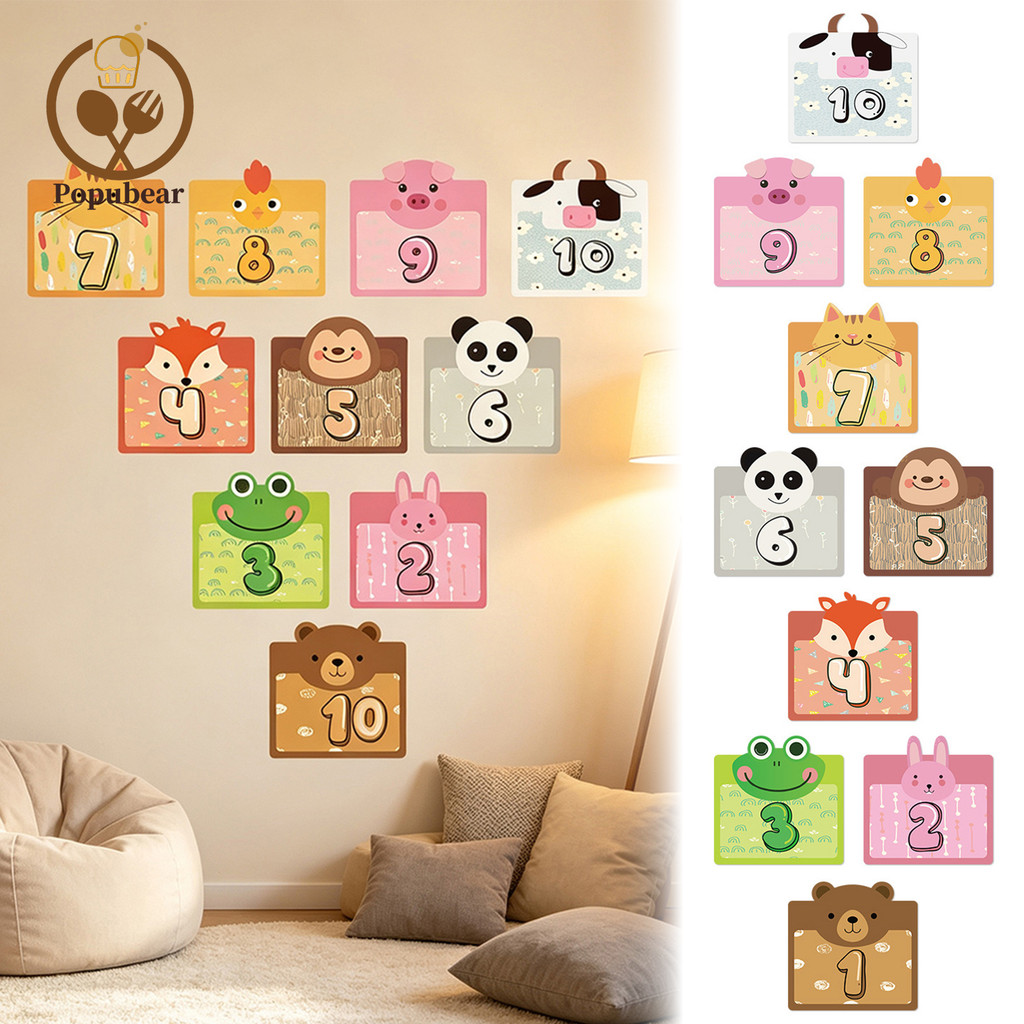 PLAY- Miếng Dán Sàn Lưới Số, Đề Can Sàn Trò Chơi Hopscotch 1-10 Số, Đề Can Treo Tường Động Vật Hoạt 