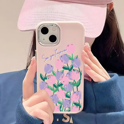 Suntaiho Pastel Tulips Classic Slim In Hình Chống Sốc TPU Dành Cho iPhone 17 16 15 14 13 12 11 X XS XR Pro Max Plus