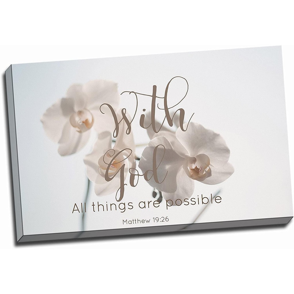 Christian Wall Art Canvaswith God All Things Are Possible Matthew _ Orchid Bible Verse Art Faith Art