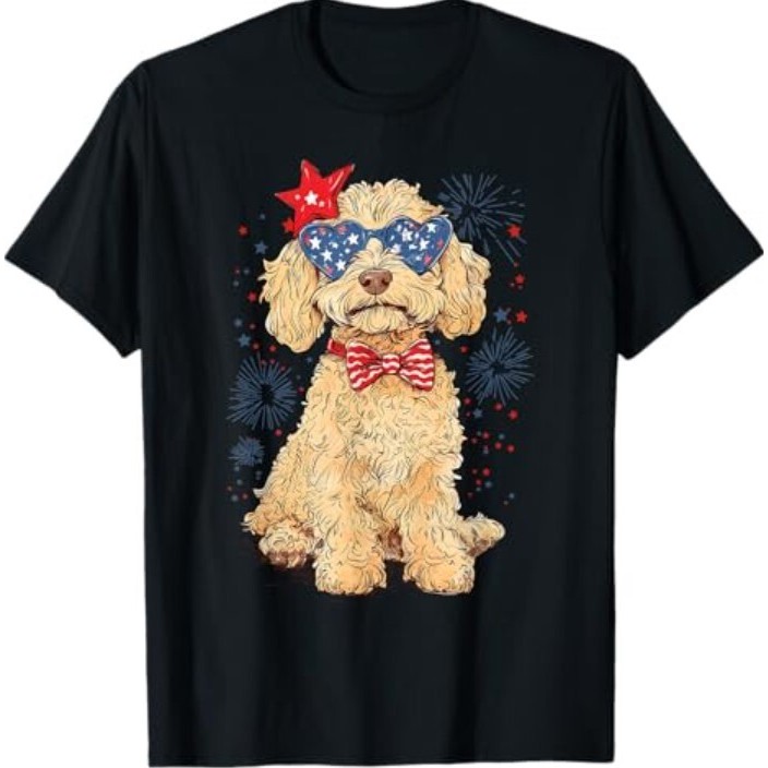 Goldendoodle 4Th Of July Áo thun chó Doodle vàng yêu nước
