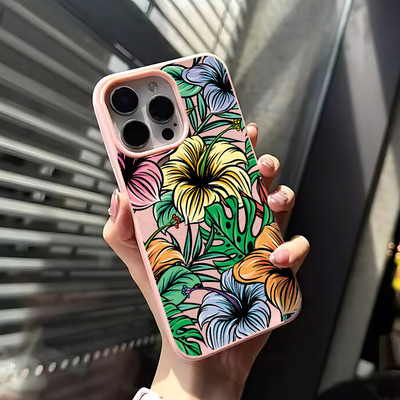 Suntaiho Họa Tiết Hoa Nhiệt Đới Màu Hồng In Hình TPU Chống Sốc Cho iPhone 17 16 15 14 13 12 11 X XS XR Pro Max Plus