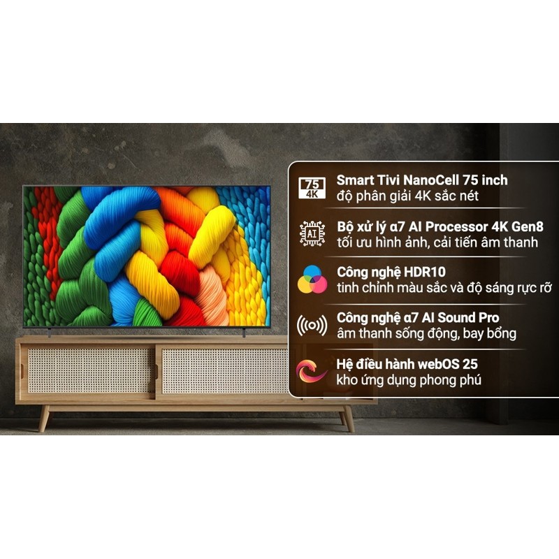 (CHÍNH HÃNG) - Smart Tivi NanoCell LG AI 4K 75 inch 75NANO80ASA 2025 - Indonesia(LIKE NEW)