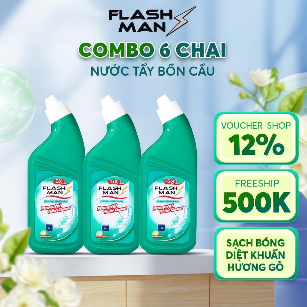 (Mua 3 tặng 3) Chai Nước Tẩy Bồn Cầu Flashman 500g – Diệt Khuẩn 99.9% – Khử Mùi, Tẩy Sạch Vết Bẩn