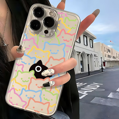 Suntaiho Mèo Dễ Thương Doodle Trong Suốt In Hình Ốp Lưng TPU Chống Sốc Cho iPhone 17 16 15 14 13 12 11 X XS XR Pro Max Plus