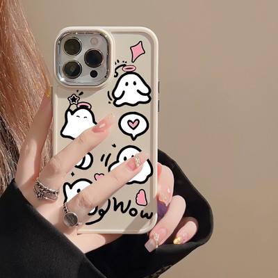 Suntaiho Dễ Thương Ma Doodle Mềm Màu Hồng In Hình TPU Chống Sốc Cho iPhone 17 16 15 14 13 12 11 X XS XR Pro Max Plus