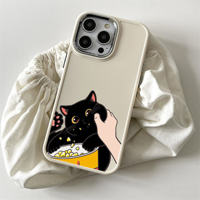 Suntaiho mèo đen bỏng ngô Pastel Màu hồng In hình TPU chống sốc cho iPhone 17 16 15 14 13 12 11 X XS XR Pro Max Plus