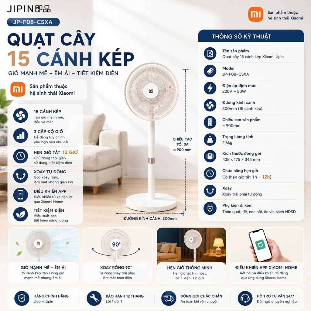Quạt Cây X.i.a.o.m.i Jipin JP - F08 - CSXA Kết Nối App Mihome ( Bản Ndia) Làm Mát Nhanh Tiết Kiệm Đi