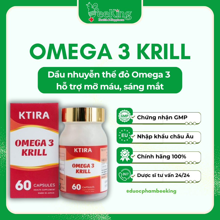 Viên uống KTIRA OMEGA 3 KRILL bổ sung Omega 3 từ nhuyễn thể - Lọ 60 viên