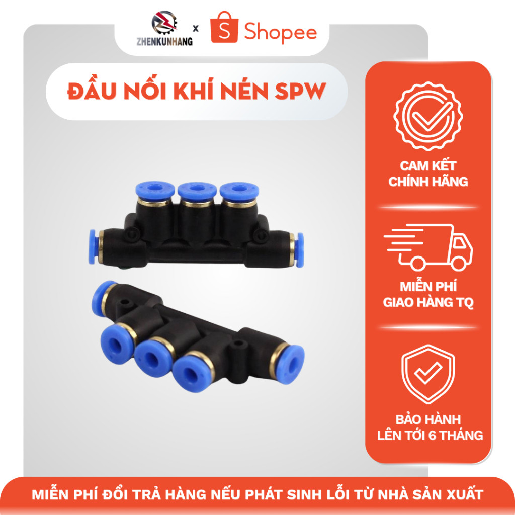 Đầu Nối Khí Nén SNS SPW-8, Fitting Ghép Nối Dây Dẫn Khí Nén, Chất Liệu Nhựa
