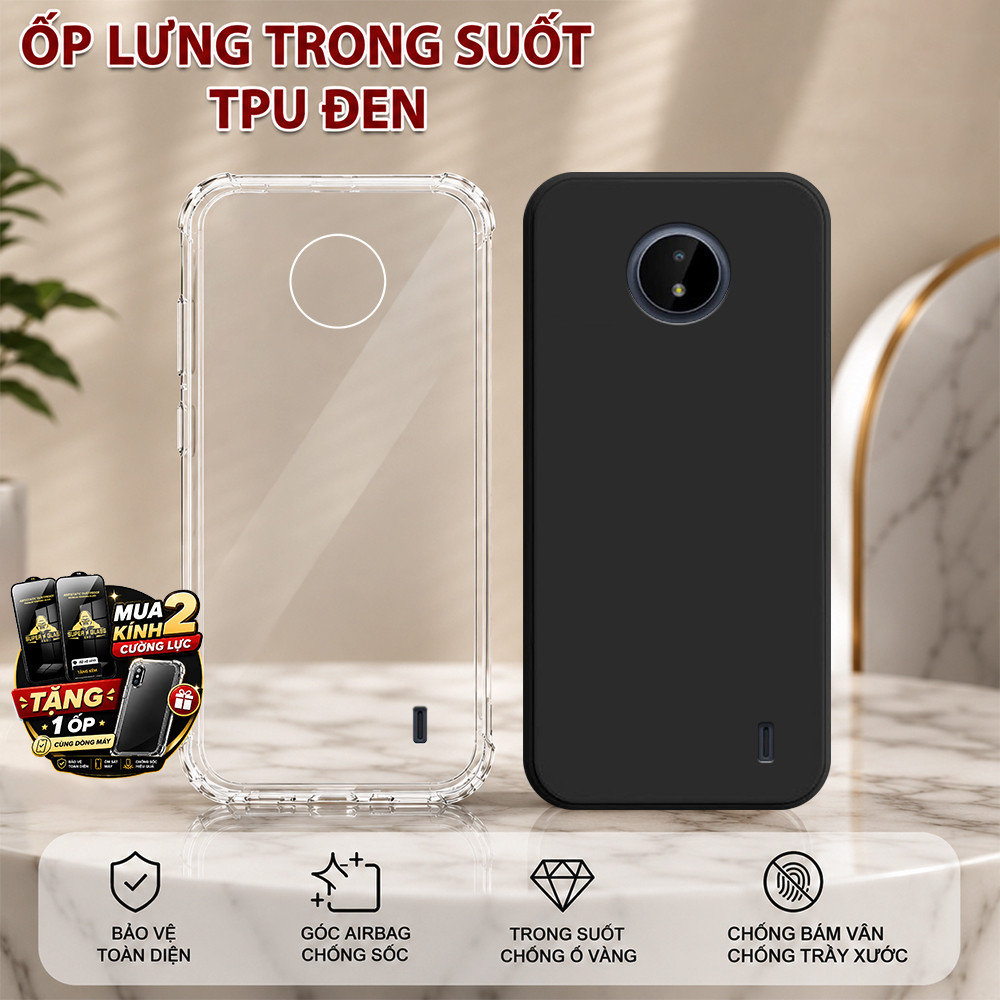 Ốp lưng  Nokia 3.4 / G10 / C20 / C30 / C21 Plus dẻo trong chống sốc & tpu đen trơn , đơn giản , than