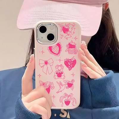 Suntaiho Coquette Strawberry Dark Contrast In hình TPU chống sốc cho iPhone 17-11 X XS XR Pro Max Plus