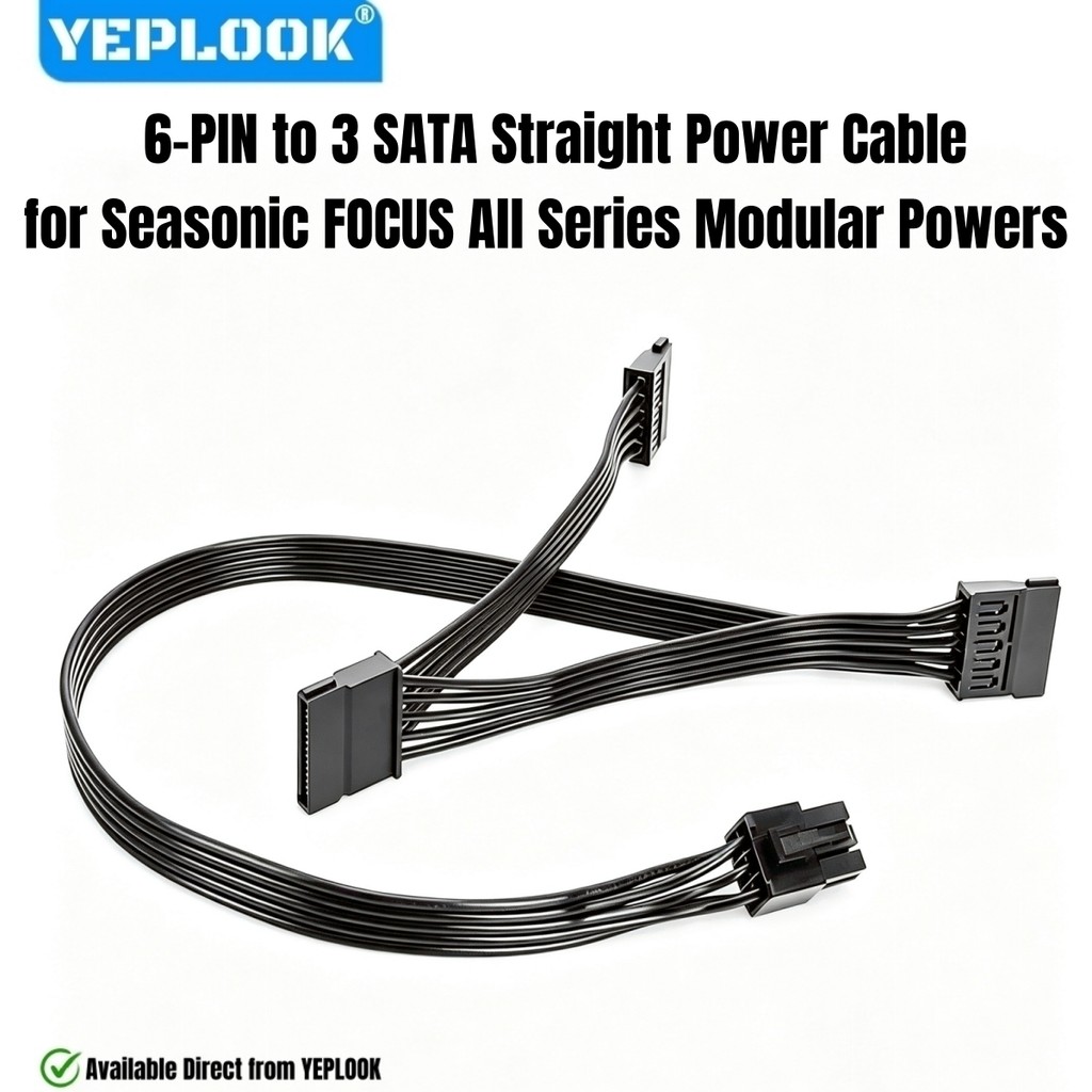 Cáp nguồn SSD HDD thẳng 6PIN đến 3 SATA cho các PSU mô-đun FOCUS theo mùa 1300W, 1000W, 850W, 750W, 
