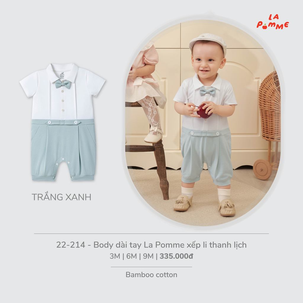 (3M-9M) La Pomme - Body cộc tay La Pomme Deluxe xếp li thanh lịch ( Mã 22214 ) - SS26.T7A ( ZZ )