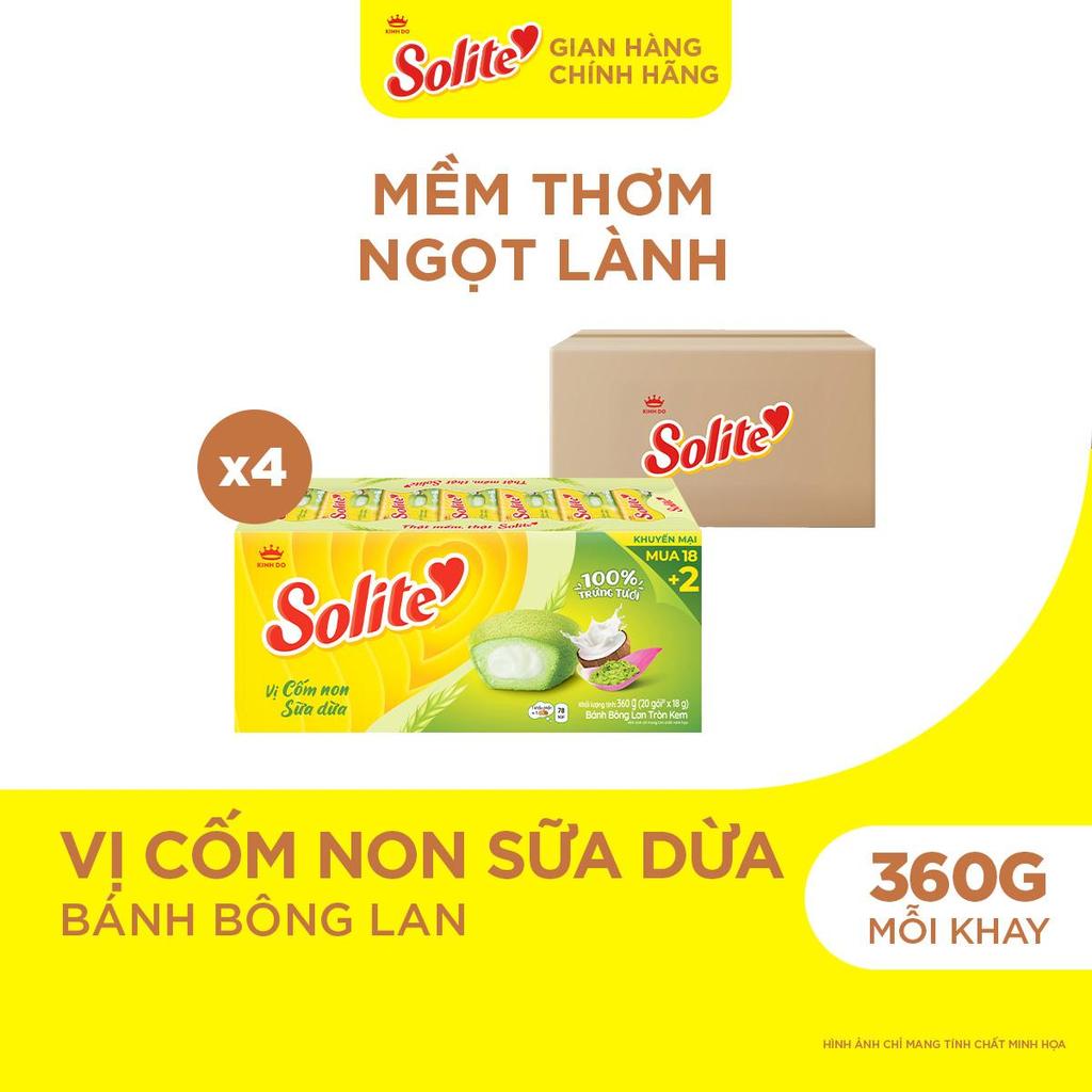 Combo 4 Khay Bánh Bông Lan Solite Tròn Kem 18+2 Vị Cốm Non Sữa Dừa 360g