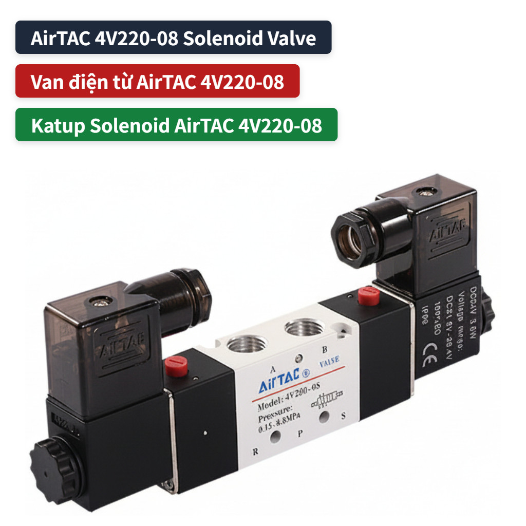 4V120-06 5 / 2 Van điện từ đôi, DC24V AC220V DualCoilPneumaticValve, Giữ tắt nguồn, CompactAirValve