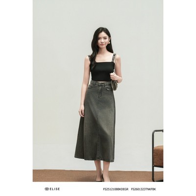 Chân váy denim ghi dáng A dài thiết kế Elise mã sản phẩm FS2512108BKDEGR