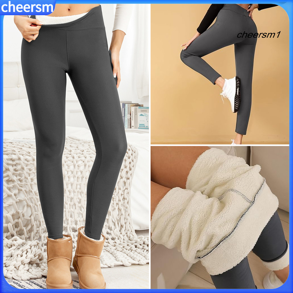 Cheersm Mùa Đông Lông Cừu Lót Quần Legging Nữ Giữ Nhiệt Màu Trơn Cực Dày Lông Cừu Lót Quần Legging M