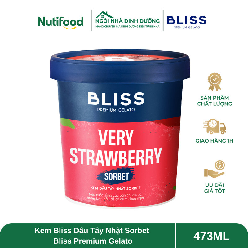 Kem Bliss Dâu Tây Nhật Sorbet 473ml Bliss Premium Gelato