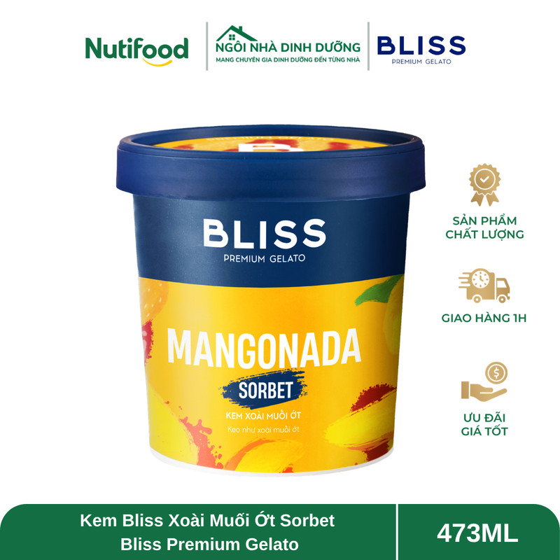 Kem Bliss Xoài Muối Ớt Sorbet 473ml Bliss Premium Gelato