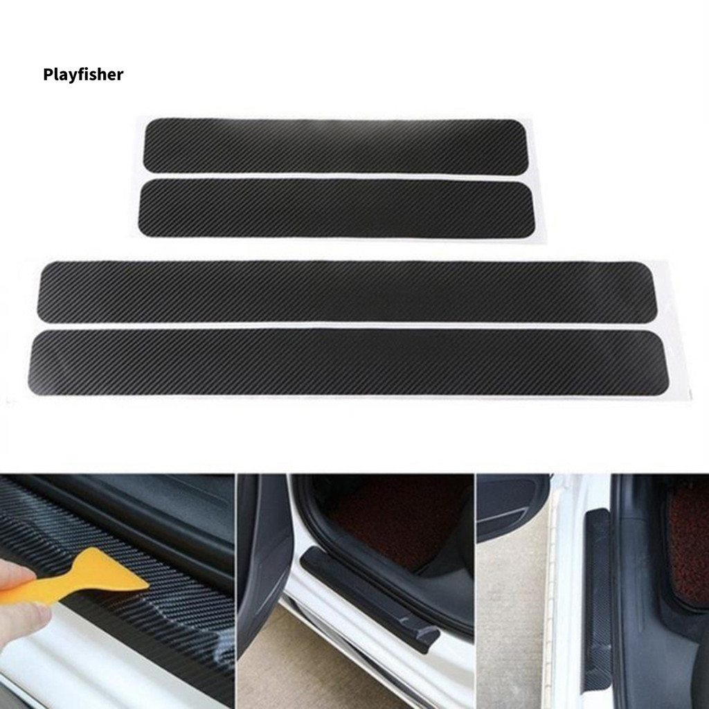 PLA- 4 Sợi Carbon Họa Tiết Cửa Sill Bảo Vệ Viền Dán Tự Dính Chắc Chắn Chống Thấm Nước Ngưỡng Xe Đề C