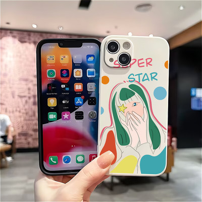 Suntaiho Pop Girl Minh họa Matte Black In hình TPU chống sốc cho iPhone 17-11 X XS XR Pro Max Plus