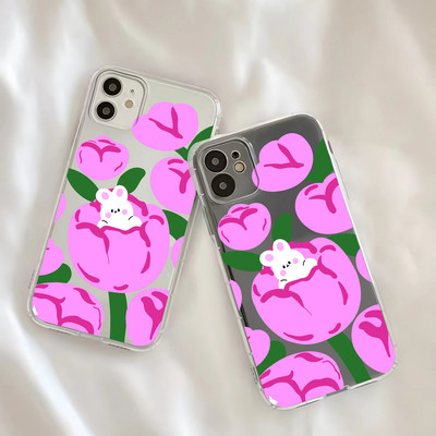 Suntaiho Thỏ Hoa Dễ Thương In Hình Trong Suốt Chống Sốc TPU Dành Cho iPhone 17 16 15 14 13 12 11 X XS XR Pro Max Plus