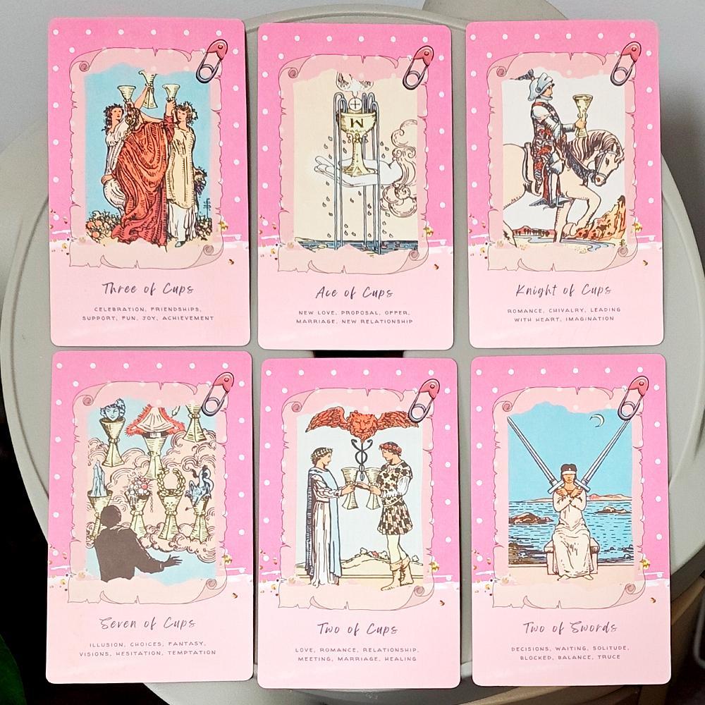 Pink Waite Tarot 12 * 7cm, Bộ bài Tarot The Dreamy Pink Collage, 78 lá bài Tarot Kawaii thẩm mỹ có ý