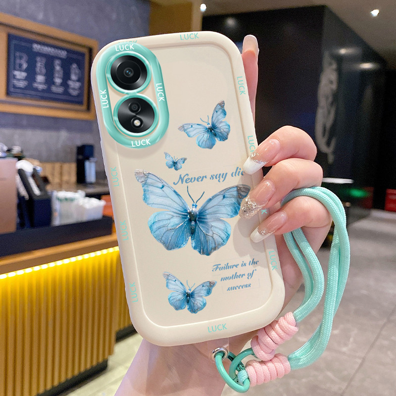 Ốp Lưng Cho OPPO A58 4G A58 5G A58X 5G A78 5G A1X 5G A2X 5G Điện Thoại Màu Xanh Bướm Silicon Dây Đeo