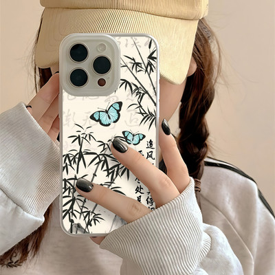 Suntaiho Bướm Tre Nghệ Thuật In Hình Trong Suốt Chống Sốc TPU Dành Cho iPhone 17 16 15 14 13 12 11 X XS XR Pro Max Plus