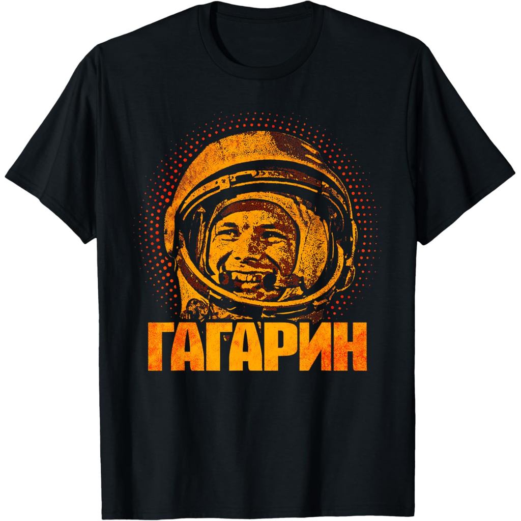 Áo thun cotton nam Yuri Gagarin Phi hành gia Phi hành gia Liên Xô Không gian Áo thun Cyrillic cotton