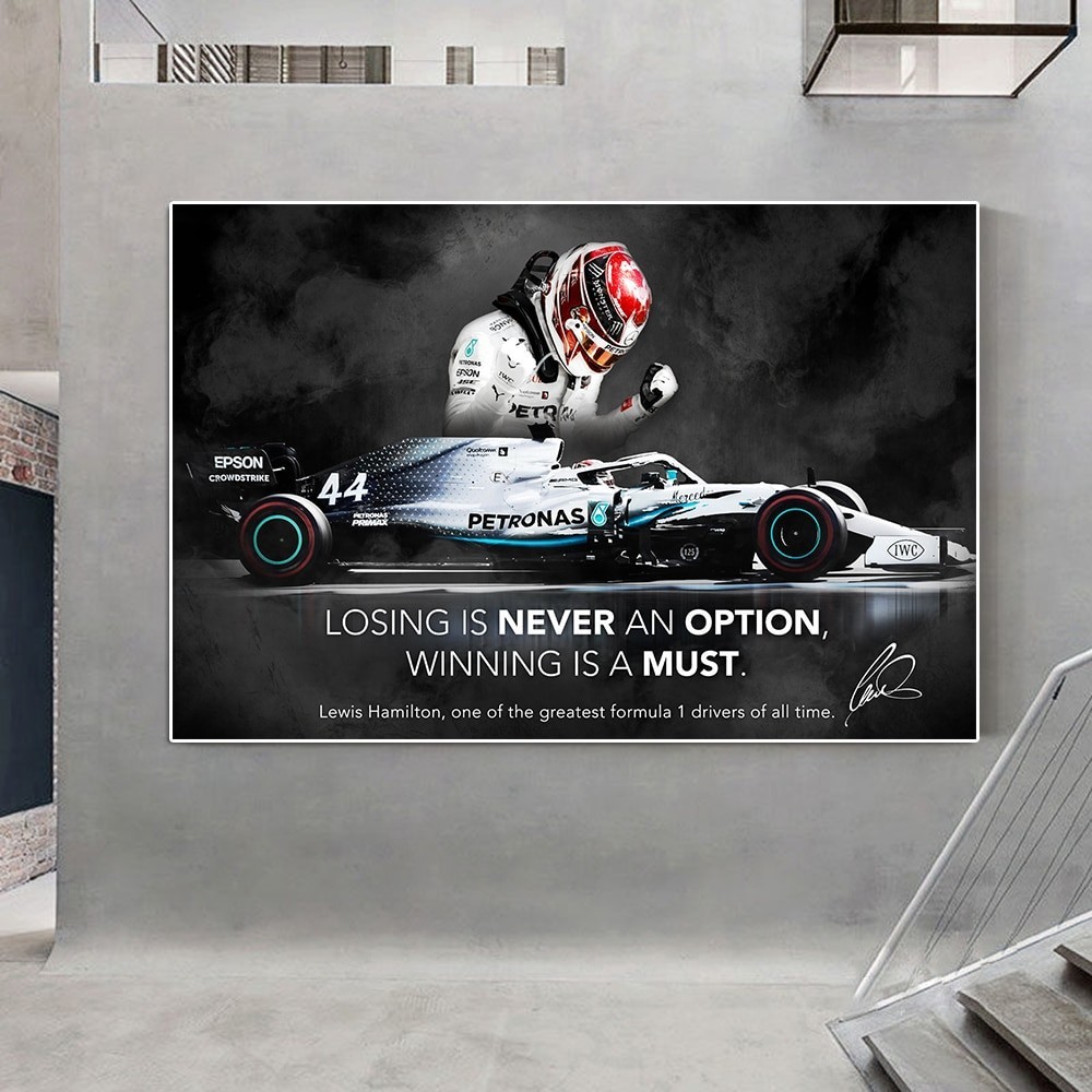 Áp phích chân dung Formula Grand Prix Champion Lewis Hamilton - Racer Motivational Trích dẫn Canvas 