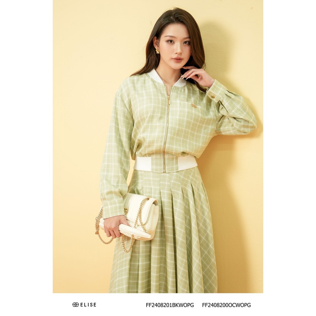 Áo khoác bomber xanh kẻ trắng thiết kế Elise FF2408200OCWOPG