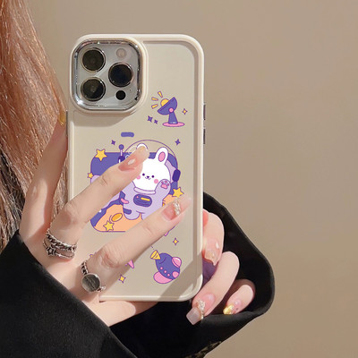 Suntaiho Kawaii Space Bunny Đen Mờ In Hình TPU Chống Sốc Cho iPhone 17 16 15 14 13 12 11 X XS XR Pro Max Plus