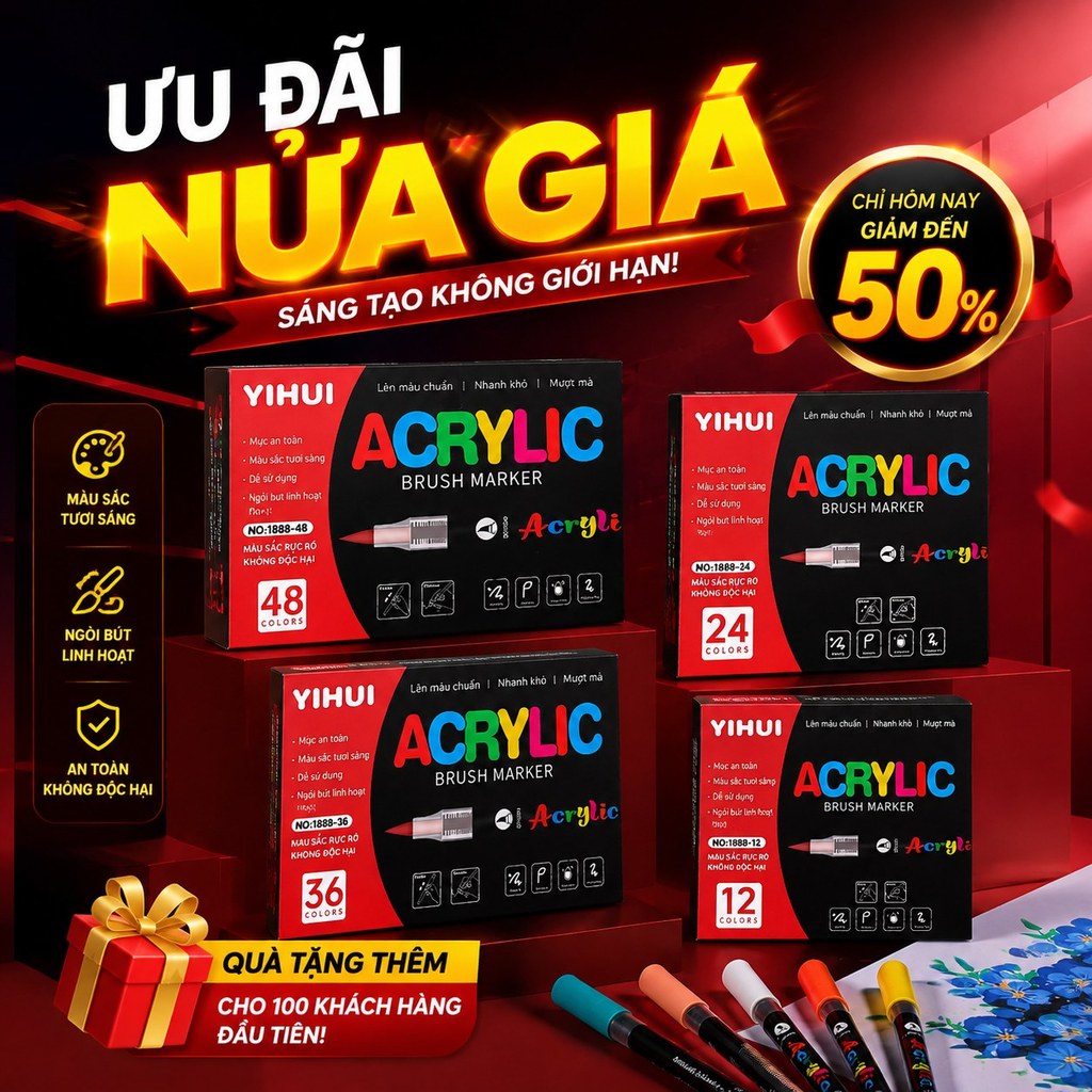 Bút dạ Acrylic 36 màu, mực khô nhanh, không phai màu, chống nước, viết trơn tru, màu sắc tươi sáng
