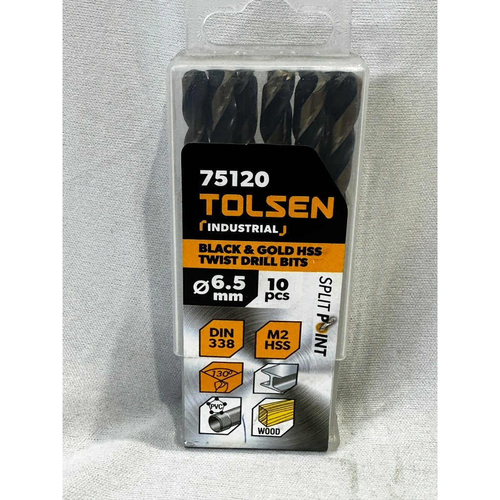 BỌC 10 MŨI KHOAN SẮT HSS VÀNG - ĐEN 6.5MM 75120 TOLSEN - HÀNG CHÍNH HÃNG